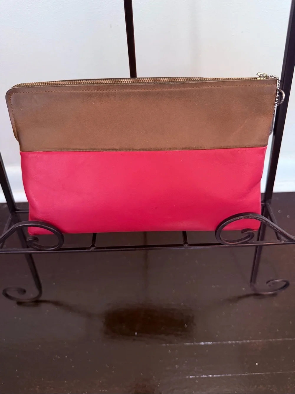 Coach Brown and Pink Leather Clutch